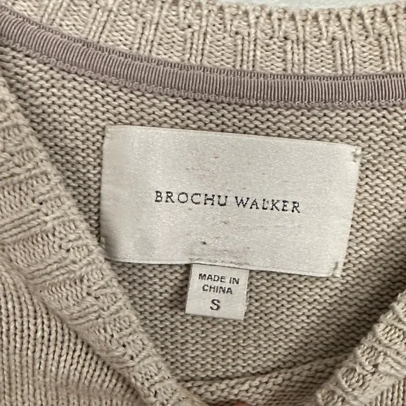 Brochu Walker women oatmeal crewneck knit pullover sweater with front left slit